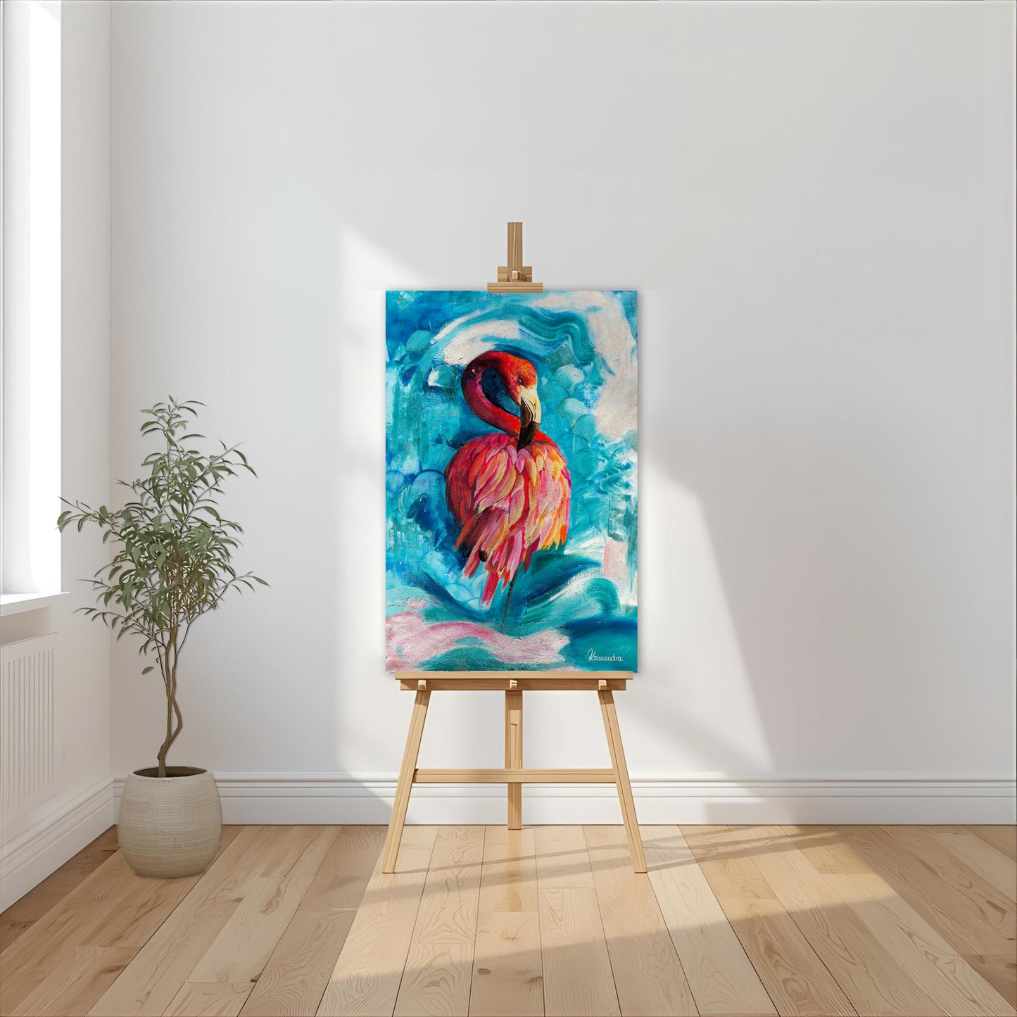 Flamingo im Gleichgewicht | Druck auf Leinwand