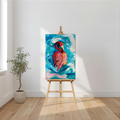 Flamingo im Gleichgewicht | Druck auf Leinwand