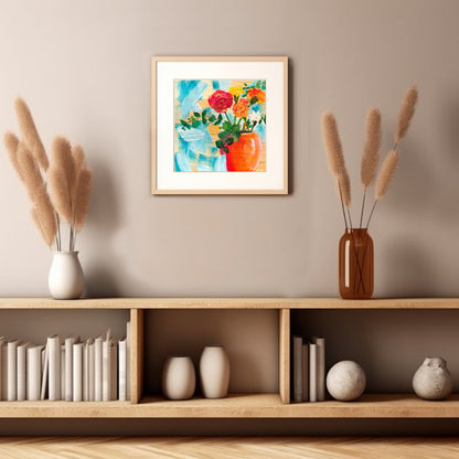 Print: Flowers in a orange vase