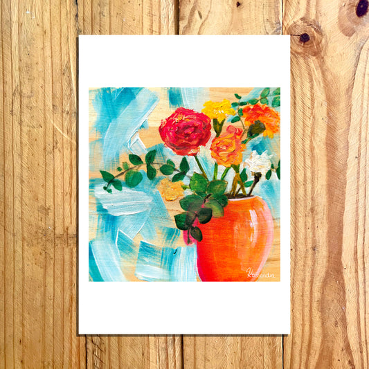 Print: Flowers in a orange vase