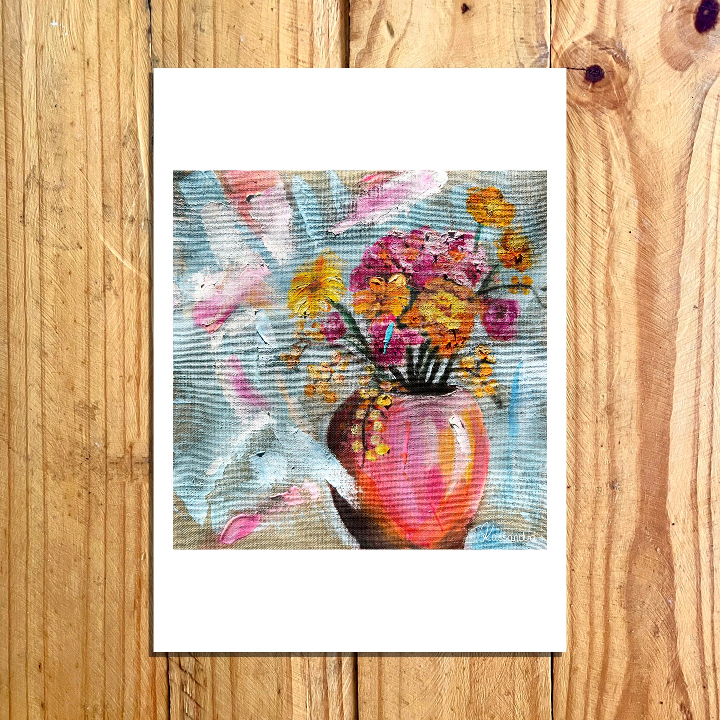 Print: Flowers in a pink vase